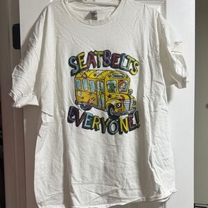 Kids White Graphic T-Shirt with School Bus Design